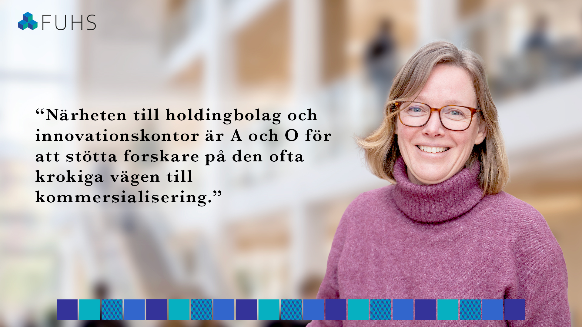 Montage av bild och text. På foto: Helena Melander Bergström. Artikel om FUHS-medlem Örebro universitet Holding.